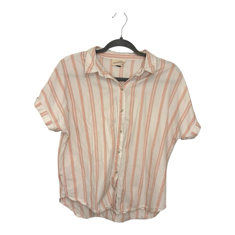 Universal Thread Coral Orange Ivory Striped Button Down Short Sleeve Shirt Small